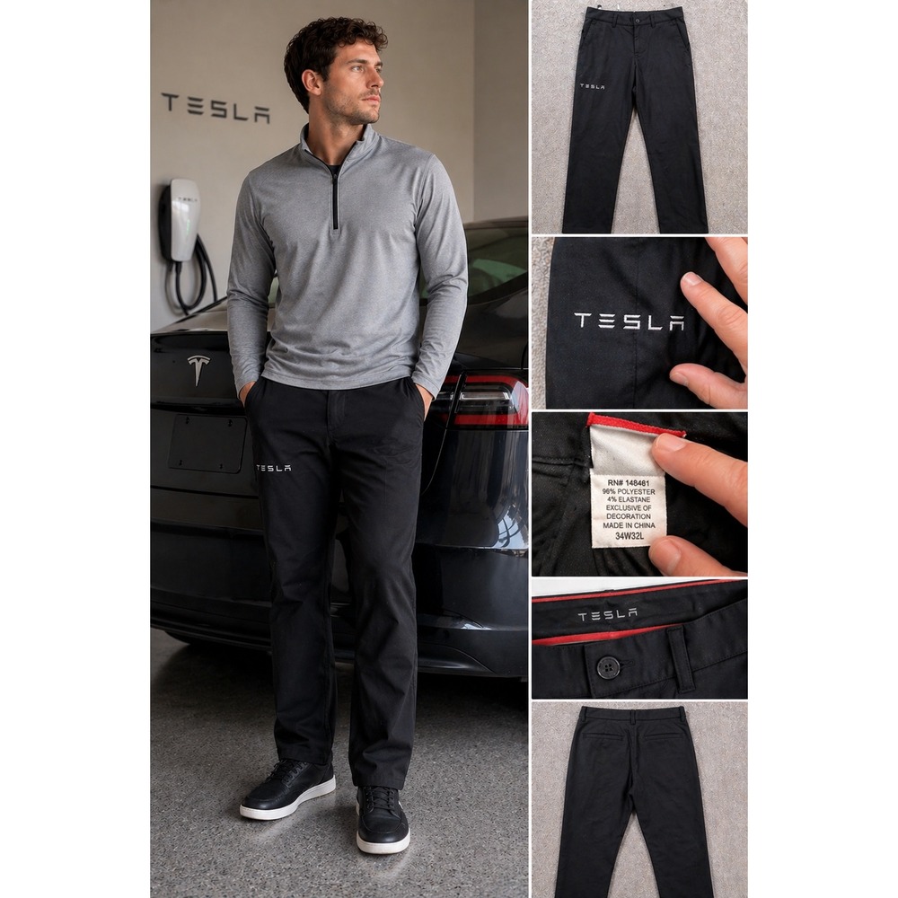 Tesla Chino Work Pants Mens 34W32L Black Corporate Staff Uniform Minimalist